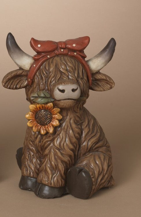 Highland Cow with Bow and Sunflower