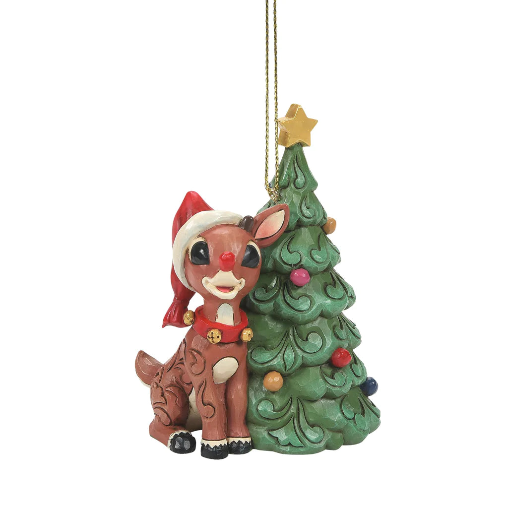 Rudolph Next to Christmas Tree Ornament